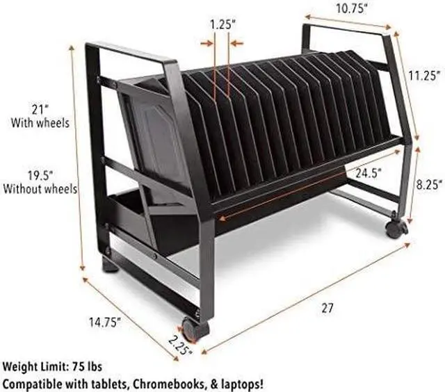 Alt view image 6 of 7 - Line Leader16 Unit Compact Mobile Charging&Storage Cart|Open Charging Cart Holds 16 Tablets, Laptops or Chromebooks| Removable Wheels & UL-Listed Power Strip | Ideal for School, Library & More