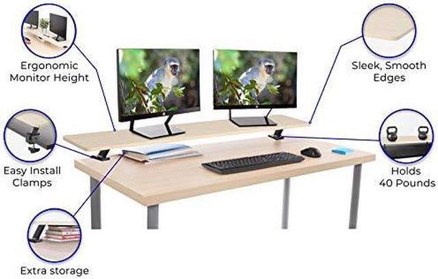 Alt view image 4 of 7 - Stand Steady 55 Inch Clamp On Desk Shelf | Large Monitor Riser Supports 3 Screens for Extra Storage | Ergonomic Monitor Stand Securely Attaches to Surface with Clamp Base - No Screws (55 In / Maple)