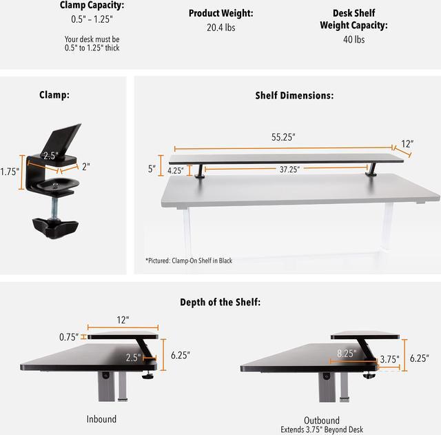 Alt view image 6 of 7 - Stand Steady 55 Inch Clamp On Desk Shelf | Large Monitor Riser Supports 3 Screens for Extra Storage | Ergonomic Monitor Stand Securely Attaches to Surface with Clamp Base - No Screws (55 In / Maple)