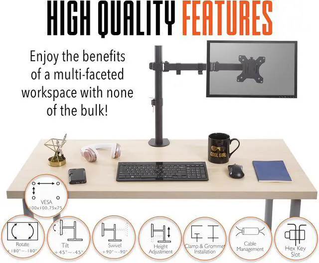 Alt view image 3 of 7 - Stand Steady Dual Monitor Mount| Clamp-On Height Adjustable Monitor Arm Vesa Mount | Fits 1 Screen 13 - 32 Inches | Black