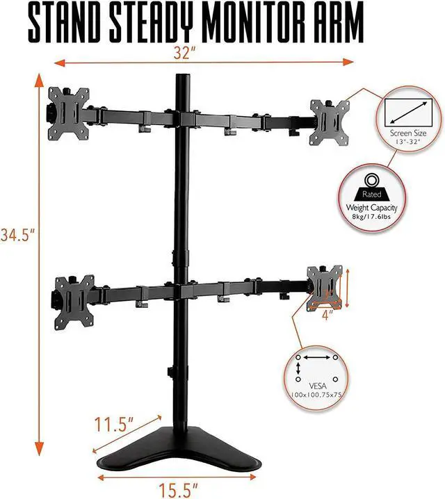 Alt view image 6 of 7 - Stand Steady Quad Free Standing Monitor Arm