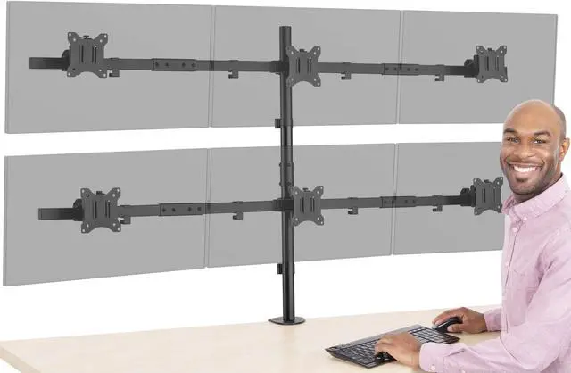 Main image of Stand Steady Clamp-On 6 Monitor Mount Desk Stand | Height Adjustable Monitor Stand with Full Articulation VESA Mount | Fits Most LCD/LED Monitors 17-27 Inches | Six Monitor Arm (Black)