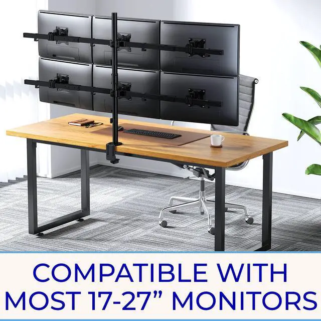 Alt view image 2 of 7 - Stand Steady Clamp-On 6 Monitor Mount Desk Stand | Height Adjustable Monitor Stand with Full Articulation VESA Mount | Fits Most LCD/LED Monitors 17-27 Inches | Six Monitor Arm (Black)