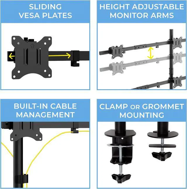 Alt view image 4 of 7 - Stand Steady Clamp-On 6 Monitor Mount Desk Stand | Height Adjustable Monitor Stand with Full Articulation VESA Mount | Fits Most LCD/LED Monitors 17-27 Inches | Six Monitor Arm (Black)
