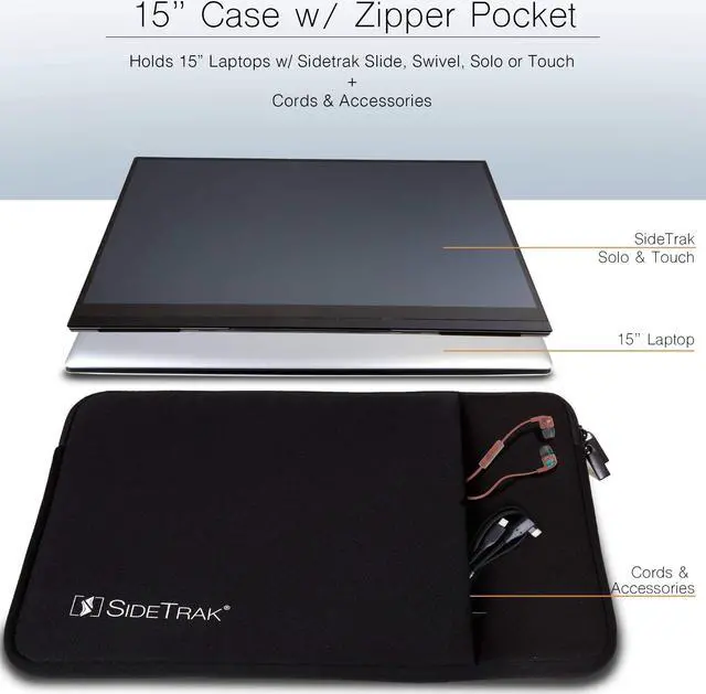 Alt view image 3 of 7 - SideTrak Portable Monitor & Laptop Case Sleeve | Compatible with Slide & Swivel Monitors and 15" Laptops | Built-in Pocket | Durable & Stretchy Neoprene Material | 15x12