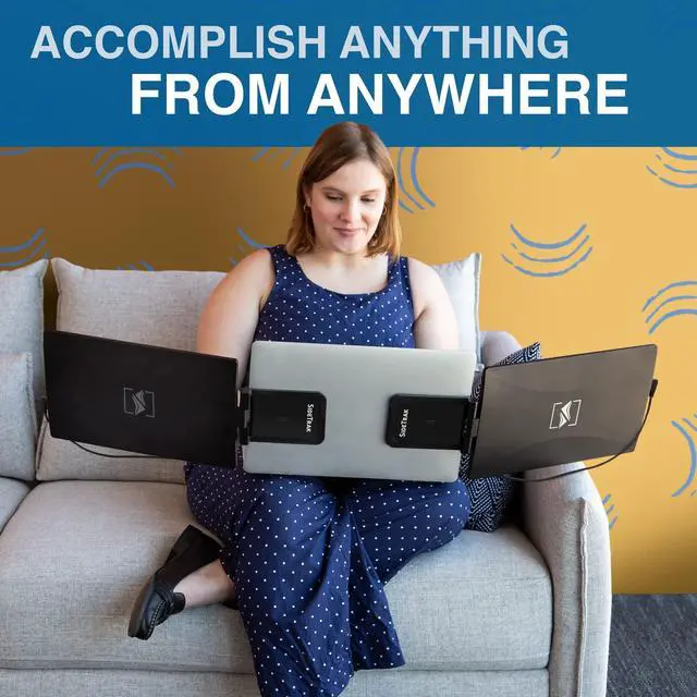 Alt view image 3 of 7 - SideTrak Swivel Triple Portable Monitor for Laptop | Attachable 14” FHD IPS Rotating Three Screen Laptop | Compatible with Mac, PC, & Chrome | Powered by USB or Mini HDMI