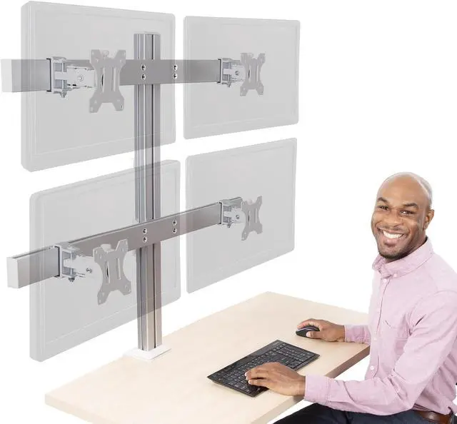 Main image of Stand Steady 4 Monitor Mount Desk Setup - Heavy-Duty Height Adjustable Monitor Stand, Swivel Arm with Clamp-On Base, Four Screen VESA Mount Fits Most LCD/LED Monitors 17-32 in. (Silver, 4 Mounts)