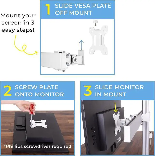 Alt view image 5 of 7 - Stand Steady 4 Monitor Mount Desk Setup - Heavy-Duty Height Adjustable Monitor Stand, Swivel Arm with Clamp-On Base, Four Screen VESA Mount Fits Most LCD/LED Monitors 17-32 in. (Silver, 4 Mounts)