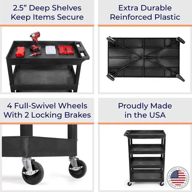 Alt view image 4 of 7 - Stand Steady Tubstr 4 Shelf Utility Cart | Extra Tall Storage Cart & Rolling Tool Cart | Tub Shelf Utility Cart with Wheels for School, Garage, Office & Warehouse | Made in USA (35 x 18 x 50in/Black)