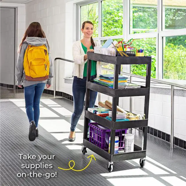 Alt view image 2 of 7 - Stand Steady Tubstr 4 Shelf Utility Cart | Extra Tall Storage Cart & Rolling Tool Cart | Tub Shelf Utility Cart with Wheels for School, Garage, Office & Warehouse | Made in USA (35 x 18 x 50in/Black)