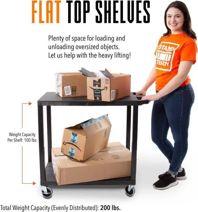 Alt view image 2 of 7 - Original Tubstr - Flat Top Utility Cart - Heavy Duty, Supports up to 200 lbs - Flat Shelf Multipurpose Cart Perfect for Home, Garage, Catering, Warehouse and More (2 Shelf / 35x18)