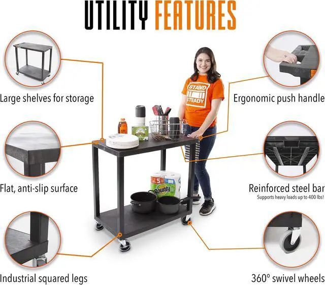 Alt view image 3 of 7 - Original Tubstr - Flat Top Utility Cart - Heavy Duty, Supports up to 200 lbs - Flat Shelf Multipurpose Cart Perfect for Home, Garage, Catering, Warehouse and More (2 Shelf / 35x18)