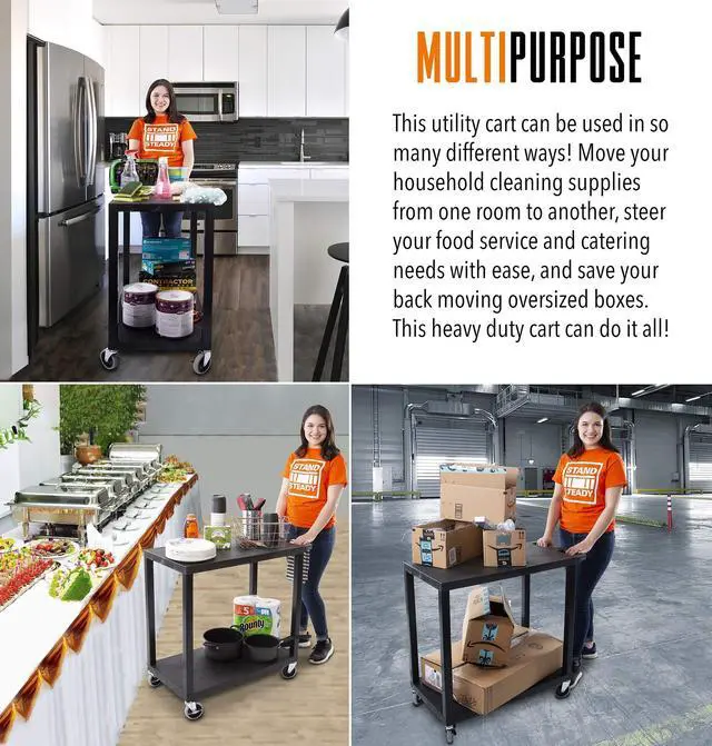 Alt view image 5 of 7 - Original Tubstr - Flat Top Utility Cart - Heavy Duty, Supports up to 200 lbs - Flat Shelf Multipurpose Cart Perfect for Home, Garage, Catering, Warehouse and More (2 Shelf / 35x18)