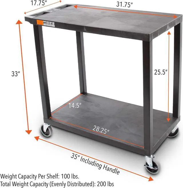Alt view image 6 of 7 - Original Tubstr - Flat Top Utility Cart - Heavy Duty, Supports up to 200 lbs - Flat Shelf Multipurpose Cart Perfect for Home, Garage, Catering, Warehouse and More (2 Shelf / 35x18)