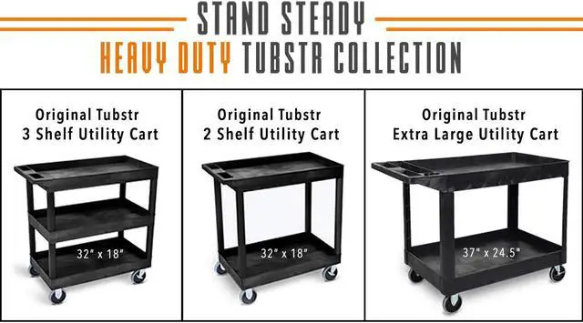Alt view image 6 of 7 - Stand Steady Tubstr Heavy Duty 32 x 18 inches - Shelf Utility Cart/Service Cart - Tub Carts & Deep Shelves (3 Shelf)