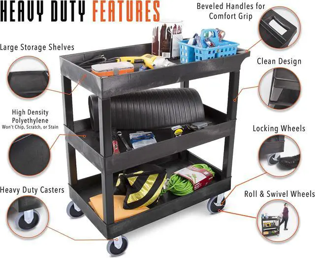Alt view image 2 of 7 - Stand Steady Tubstr Heavy Duty 32 x 18 inches - Shelf Utility Cart/Service Cart - Tub Carts & Deep Shelves (3 Shelf)