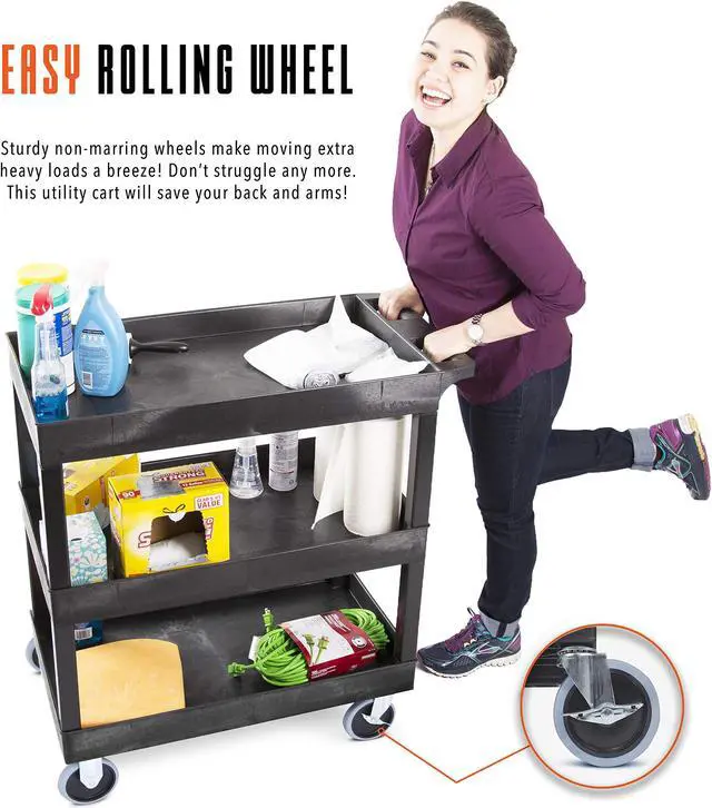 Alt view image 3 of 7 - Stand Steady Tubstr Heavy Duty 32 x 18 inches - Shelf Utility Cart/Service Cart - Tub Carts & Deep Shelves (3 Shelf)