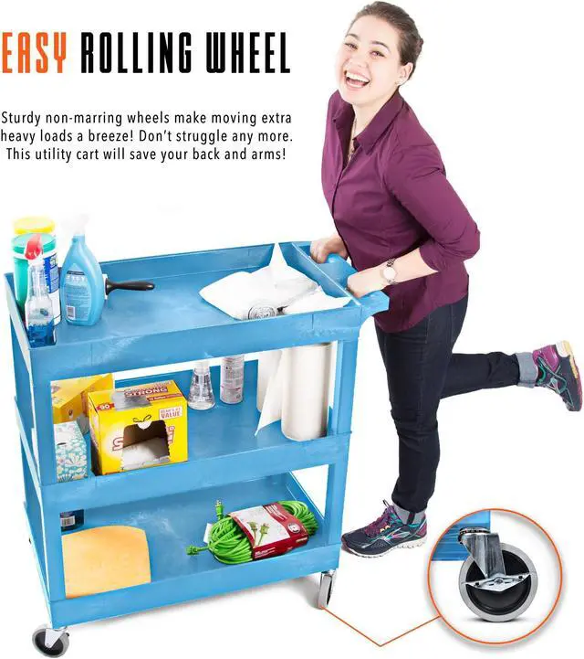 Alt view image 3 of 6 - Stand Steady 18" x 32" Tubstr Two Shelf Heavy Duty Tub Utility Cart - Blue