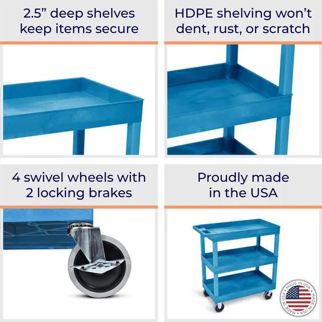 Alt view image 2 of 6 - Stand Steady 18" x 32" Tubstr Two Shelf Heavy Duty Tub Utility Cart - Blue