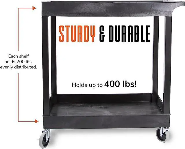 Alt view image 3 of 7 - Stand Steady Original Tubstr 2 Shelf Utility Cart/Service Cart - Heavy Duty - Supports up to 400 lbs - Tub Carts w/Deep Shelves - Great for Warehouse, Garage, Cleaning and More! (32 x 18 / Black)