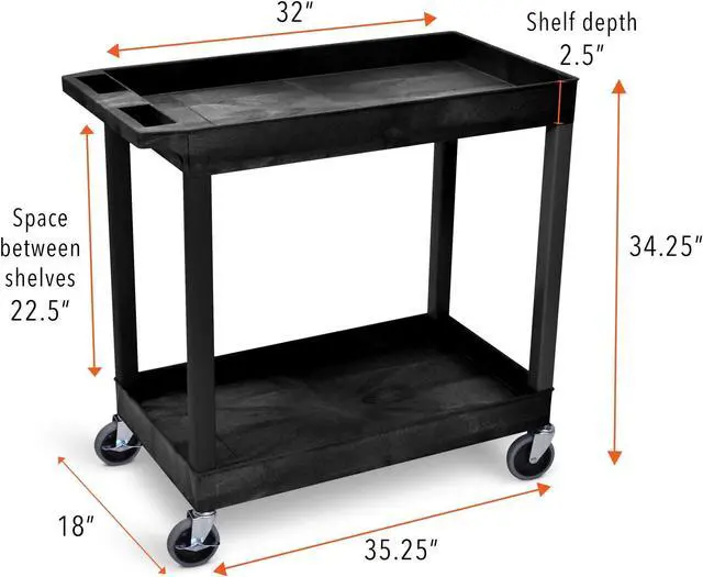 Alt view image 6 of 7 - Stand Steady Original Tubstr 2 Shelf Utility Cart/Service Cart - Heavy Duty - Supports up to 400 lbs - Tub Carts w/Deep Shelves - Great for Warehouse, Garage, Cleaning and More! (32 x 18 / Black)