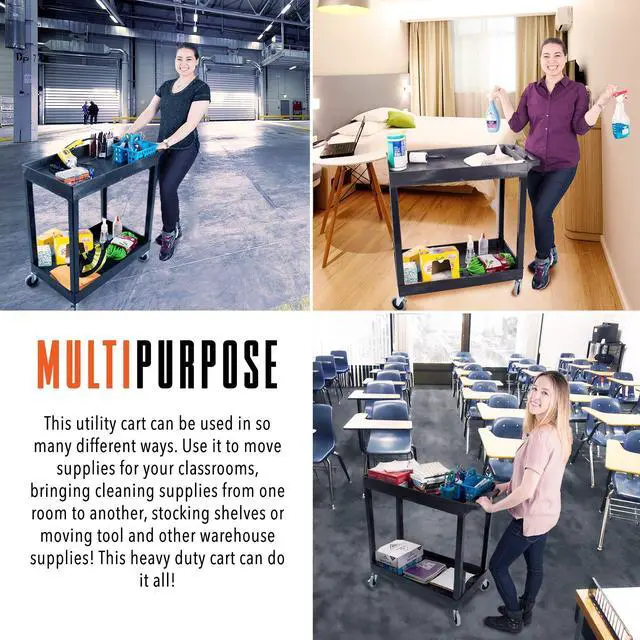 Alt view image 5 of 7 - Stand Steady Original Tubstr 2 Shelf Utility Cart/Service Cart - Heavy Duty - Supports up to 400 lbs - Tub Carts w/Deep Shelves - Great for Warehouse, Garage, Cleaning and More! (32 x 18 / Black)