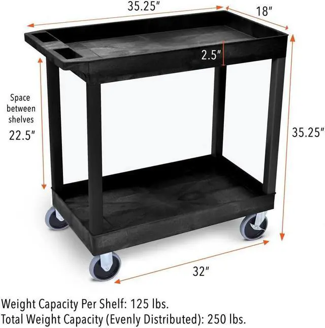 Alt view image 5 of 7 - Tubstr Heavy Duty 32 x 18 inches - Shelf Utility Cart/Service Cart - Supports up to 500 lbs - Tub Carts & Deep Shelves (2 Shelf)