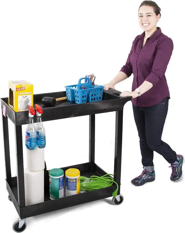 Alt view image 7 of 7 - Stand Steady Original Tubstr 2 Shelf Utility Cart/Service Cart - Heavy Duty - Supports up to 400 lbs - Tub Carts w/Deep Shelves - Great for Warehouse, Garage, Cleaning and More! (32 x 18 / Black)