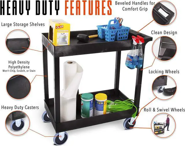 Alt view image 2 of 7 - Tubstr Heavy Duty 32 x 18 inches - Shelf Utility Cart/Service Cart - Supports up to 500 lbs - Tub Carts & Deep Shelves (2 Shelf)