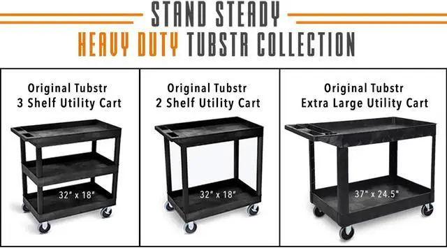 Alt view image 6 of 7 - Tubstr Heavy Duty 32 x 18 inches - Shelf Utility Cart/Service Cart - Supports up to 500 lbs - Tub Carts & Deep Shelves (2 Shelf)
