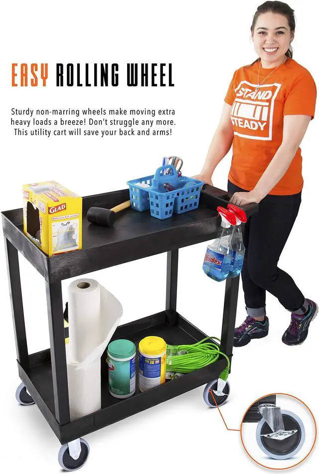 Alt view image 3 of 7 - Tubstr Heavy Duty 32 x 18 inches - Shelf Utility Cart/Service Cart - Supports up to 500 lbs - Tub Carts & Deep Shelves (2 Shelf)