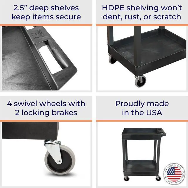 Alt view image 2 of 7 - Stand Steady 18" x 27.25" Tubstr Two Shelf Tub Utility Cart - Black