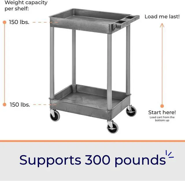 Alt view image 3 of 7 - Stand Steady 18" x 24" Tubstr Two Shelf Tub Utility Cart - Gray