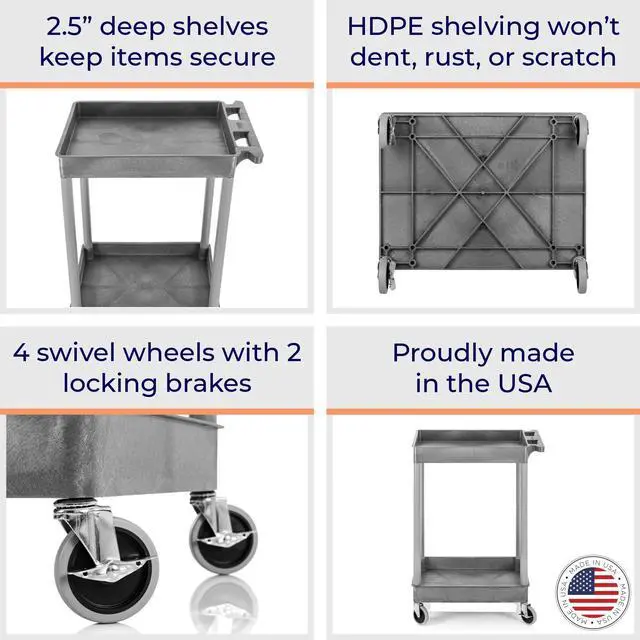 Alt view image 4 of 7 - Stand Steady 18" x 24" Tubstr Two Shelf Tub Utility Cart - Gray