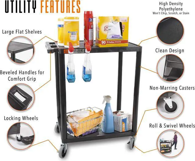 Alt view image 2 of 7 - Original Tubstr Flat Top Utility Cart/Service Cart Compact, 24 x 18 Inches Heavy Duty, Supports up to 200 lbs - Lipped Shelf Cart Great for Warehouse, Garage, Cleaning and More