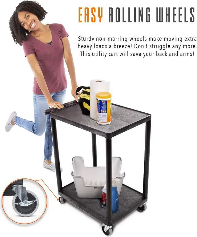 Alt view image 5 of 7 - Original Tubstr Flat Top Utility Cart/Service Cart Compact, 24 x 18 Inches Heavy Duty, Supports up to 200 lbs - Lipped Shelf Cart Great for Warehouse, Garage, Cleaning and More