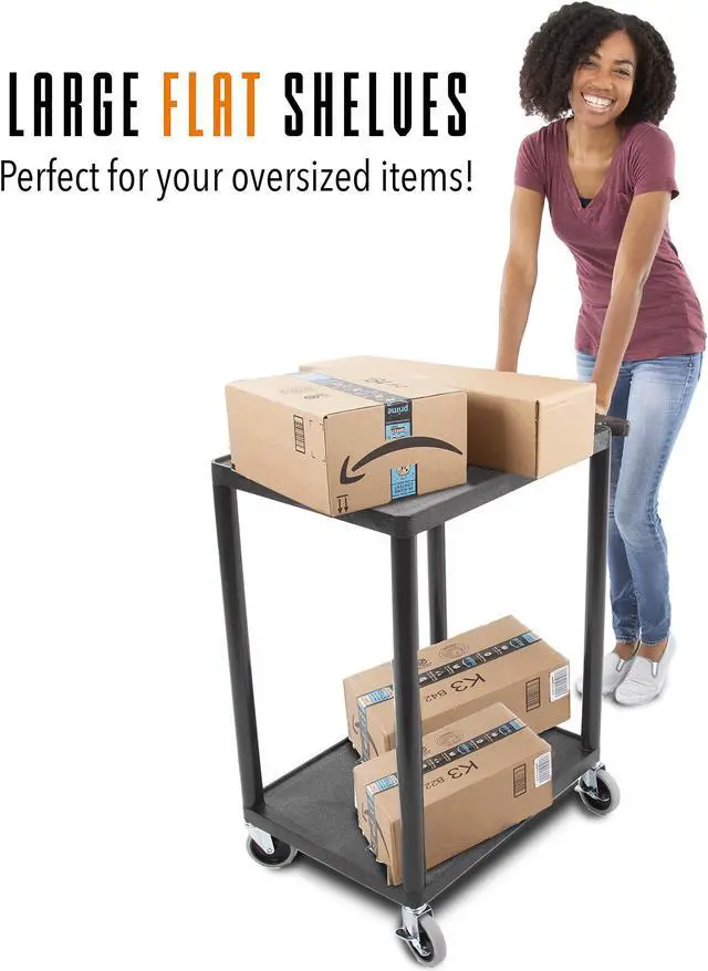 Alt view image 4 of 7 - Original Tubstr Flat Top Utility Cart/Service Cart Compact, 24 x 18 Inches Heavy Duty, Supports up to 200 lbs - Lipped Shelf Cart Great for Warehouse, Garage, Cleaning and More