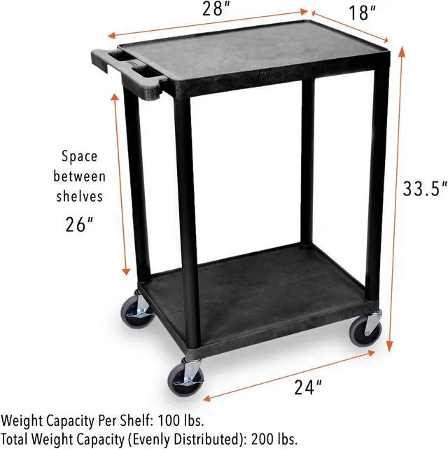 Alt view image 6 of 7 - Original Tubstr Flat Top Utility Cart/Service Cart Compact, 24 x 18 Inches Heavy Duty, Supports up to 200 lbs - Lipped Shelf Cart Great for Warehouse, Garage, Cleaning and More