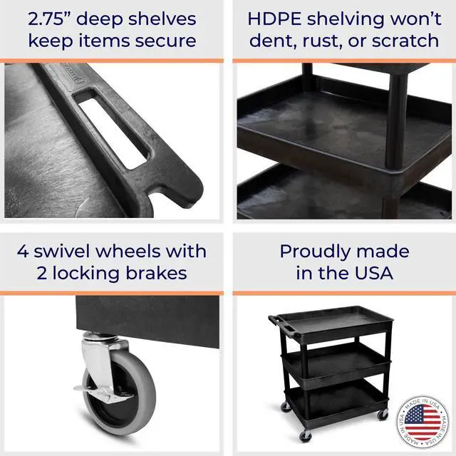 Alt view image 2 of 7 - Stand Steady 24" x 32" Tubstr Three Shelf Tub Utility Cart - Black