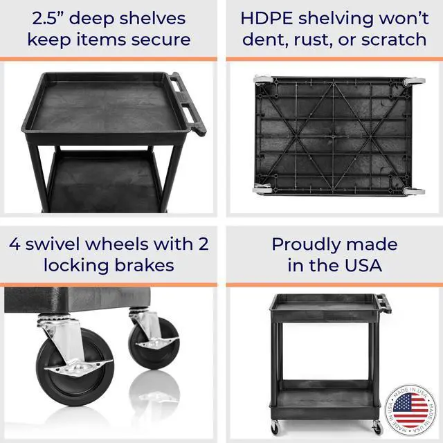 Alt view image 4 of 7 - Stand Steady 24" x 32" Tubstr Two Shelf Tub Utility Cart - Black