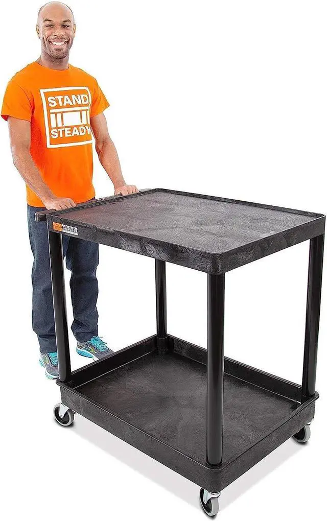 Main image of Original Tubstr Hybrid | Large Flat Top Utility Cart | Heavy Duty Service Cart Holds Up to 400 lb. | Lipped Top Shelf & Deep Tub Bottom Shelf | Ideal for Warehouse, Cleaning & More (32in x 24in)