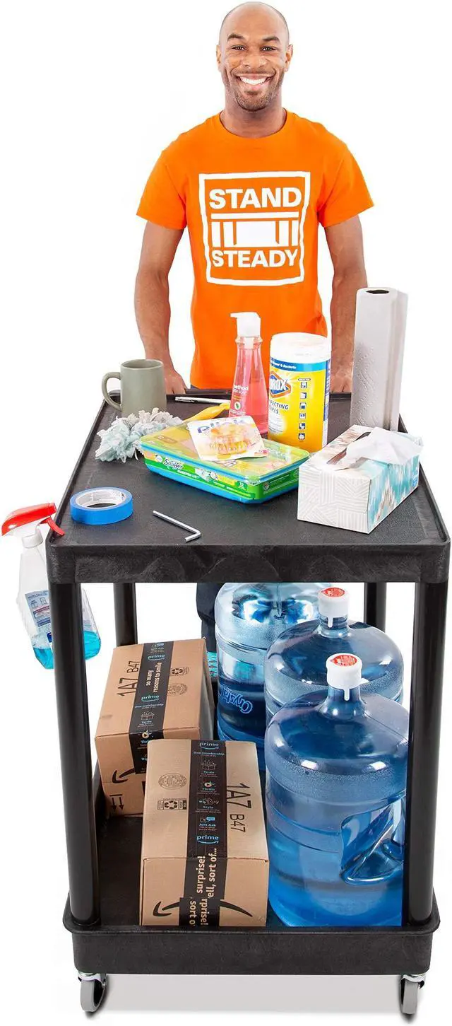 Alt view image 6 of 7 - Original Tubstr Hybrid | Large Flat Top Utility Cart | Heavy Duty Service Cart Holds Up to 400 lb. | Lipped Top Shelf & Deep Tub Bottom Shelf | Ideal for Warehouse, Cleaning & More (32in x 24in)