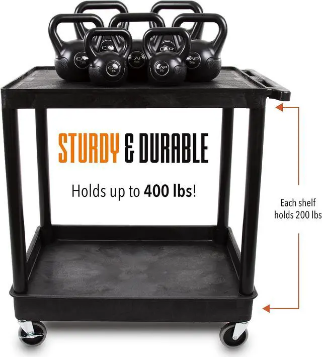 Alt view image 7 of 7 - Original Tubstr Hybrid | Large Flat Top Utility Cart | Heavy Duty Service Cart Holds Up to 400 lb. | Lipped Top Shelf & Deep Tub Bottom Shelf | Ideal for Warehouse, Cleaning & More (32in x 24in)