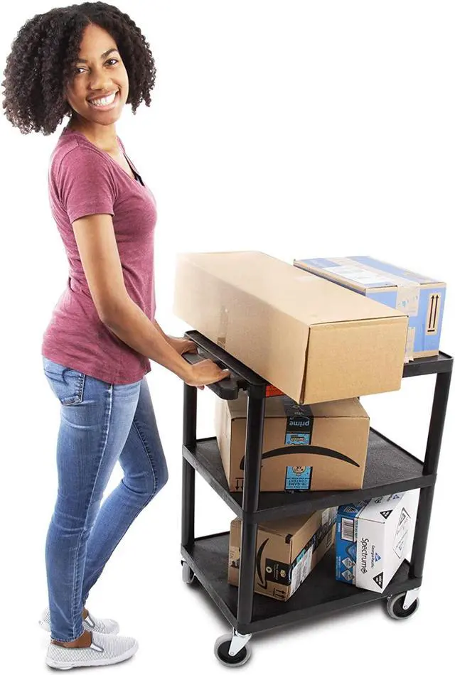Alt view image 3 of 7 - Tubstr Printer Cart Flat Shelf, Compact and Heavy-Duty Storage Cart - Supports up to 300 lbs - Great for Home, Office, Warehouse and More (28" x 18" / Black)