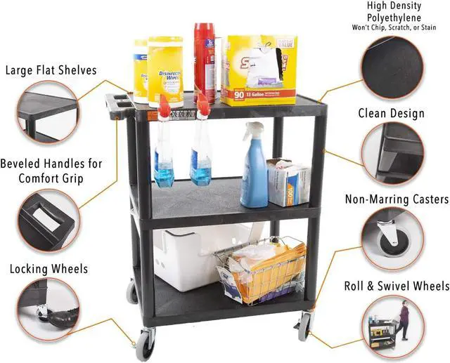 Alt view image 5 of 7 - Tubstr Printer Cart Flat Shelf, Compact and Heavy-Duty Storage Cart - Supports up to 300 lbs - Great for Home, Office, Warehouse and More (28" x 18" / Black)