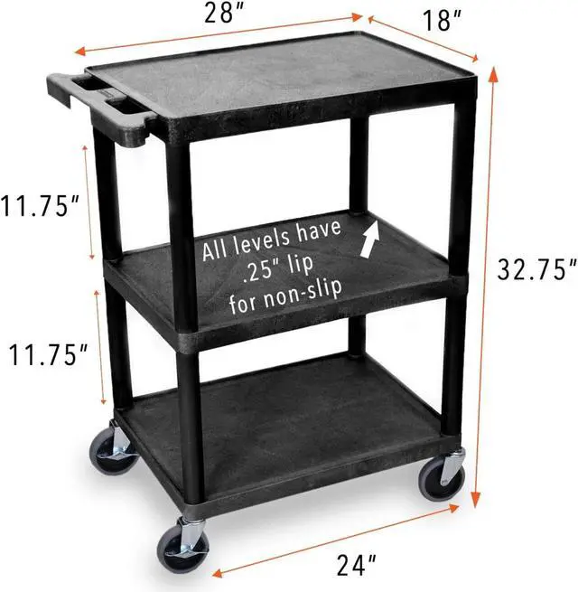Alt view image 6 of 7 - Tubstr Printer Cart Flat Shelf, Compact and Heavy-Duty Storage Cart - Supports up to 300 lbs - Great for Home, Office, Warehouse and More (28" x 18" / Black)