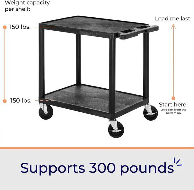 Alt view image 3 of 7 - Stand Steady 18" x 24" Tubstr Two Shelf Flat Utility Cart - Black