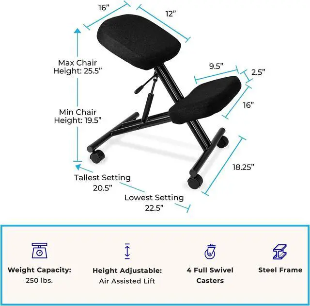 Alt view image 3 of 7 - ProErgo Pneumatic Ergonomic Kneeling Chair | Fully Adjustable Mobile Office Seating | Improve Posture to Relieve Neck & Back Pain | Easy Assembly | Use in Home, Office & Classroom