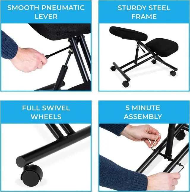 Alt view image 6 of 7 - ProErgo Pneumatic Ergonomic Kneeling Chair | Fully Adjustable Mobile Office Seating | Improve Posture to Relieve Neck & Back Pain | Easy Assembly | Use in Home, Office & Classroom