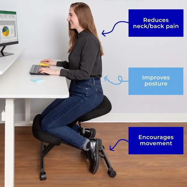 Alt view image 7 of 7 - ProErgo Pneumatic Ergonomic Kneeling Chair | Fully Adjustable Mobile Office Seating | Improve Posture to Relieve Neck & Back Pain | Easy Assembly | Use in Home, Office & Classroom